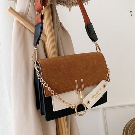 Trendy Flap Square Bag, Women's Fashion Faux Leather Purse, Stylish Chain Decor Crossbody Bag