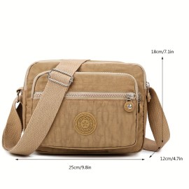 Durable Multi-layer Zipper Crossbody Bag, Nylon Square Shoulder Bag, Perfect Messenger Bag For Daily Use