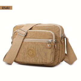 Durable Multi-layer Zipper Crossbody Bag, Nylon Square Shoulder Bag, Perfect Messenger Bag For Daily Use