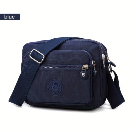 Durable Multi-layer Zipper Crossbody Bag, Nylon Square Shoulder Bag, Perfect Messenger Bag For Daily Use