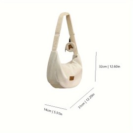 Fashion Corduroy Crossbody Bag, Solid Color Shoulder Bag, Women's Casual Handbag With Coin Purse