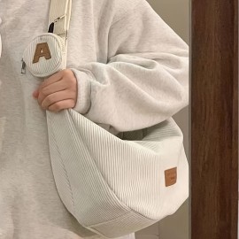 Fashion Corduroy Crossbody Bag, Solid Color Shoulder Bag, Women's Casual Handbag With Coin Purse