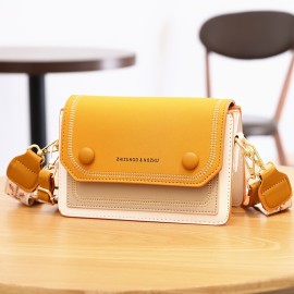 Stitch Detail Flap Square Bag, Trendy Colorblock Crossbody Bag, Casual Shoulder Purse With Wide Strap