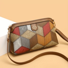 Argyle Pattern Crossbody Bag, Vintage Colorblock Shoulder Bag, Women's Every Day Purse With Zipper