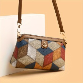 Argyle Pattern Crossbody Bag, Vintage Colorblock Shoulder Bag, Women's Every Day Purse With Zipper