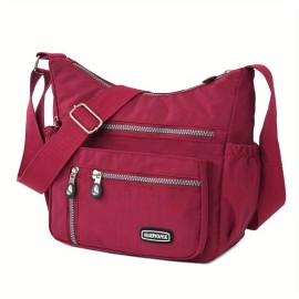 Casual Nylon Crossbody Bag, Women's Multi Pockets Purses, Solid Color Shoulder Bag For Work Travel Shopping