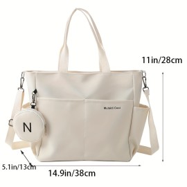 Simple Tote Bag With Coin Purse, Large Capacity Shoulder Bag, Multi Pockets Handbag For School Travel Shopping