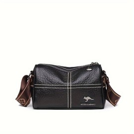 Genuine Leather Crossbody Bag, Wide Shoulder Strap Cylinder Purse, Fashion Stitching Shoulder Bag For Women