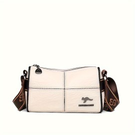 Genuine Leather Crossbody Bag, Wide Shoulder Strap Cylinder Purse, Fashion Stitching Shoulder Bag For Women