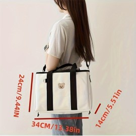 Canvas Tote Bag With Seperations, Durable Lightweight Shoulder Bag, Casual Practical Commuter Mommy Bag