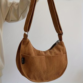 Stylish Dumpling Crossbody Bag, Solid Color Corduroy Shoulder Bag, Perfect Oblique Satchel For Everyday Use