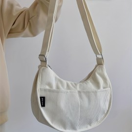 Stylish Dumpling Crossbody Bag, Solid Color Corduroy Shoulder Bag, Perfect Oblique Satchel For Everyday Use