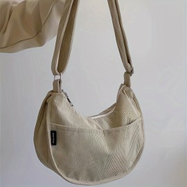 Stylish Dumpling Crossbody Bag, Solid Color Corduroy Shoulder Bag, Perfect Oblique Satchel For Everyday Use