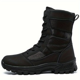 Men's Solid High Top Military Tactical Work Boots, Non Slip Comfy Durable Boots For Outdoor Hiking Activities