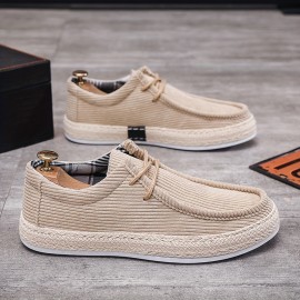 Men's Trendy Slip On Solid Loafer Shoes, Comfy Non Slip Lace Up Casual Sneakers For Men's Outdoor Activities