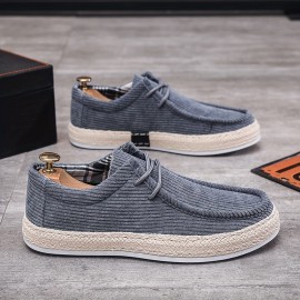 Men's Trendy Slip On Solid Loafer Shoes, Comfy Non Slip Lace Up Casual Sneakers For Men's Outdoor Activities