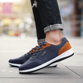 Men's Trendy Skate Shoes, Comfy Non Slip Lace Up Solid Sneakers For Men's Outdoor Activities