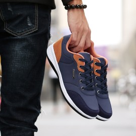 Men's Trendy Skate Shoes, Comfy Non Slip Lace Up Solid Sneakers For Men's Outdoor Activities