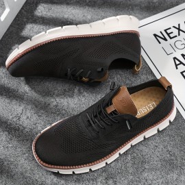 Men's Trendy Breathable Woven Walking Shoes With Adjustable Draw String, Casual Outdoor Lightweight Business Shoes