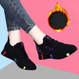 Women's Breathable Mesh Sneakers, Casual Lace Up Outdoor Shoes, Comfortable Low Top Winter Shoes