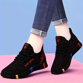 Women's Breathable Mesh Sneakers, Casual Lace Up Outdoor Shoes, Comfortable Low Top Winter Shoes