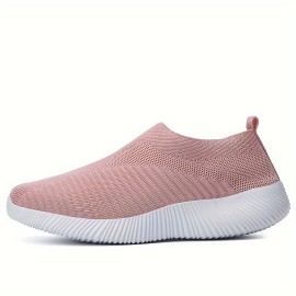 Women's Solid Color Knitted Sneakers, Soft Sole Platform Walking Slip On Shoes, Low-top Breathable Sock Shoes