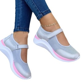 Women's Wedge Mesh Hollow Out Casual Shoes, Solid Color Hook And Loop Shoes, Breathable Walking Shoes