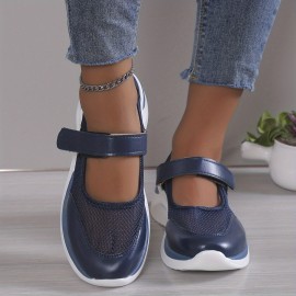 Women's Wedge Mesh Hollow Out Casual Shoes, Solid Color Hook And Loop Shoes, Breathable Walking Shoes