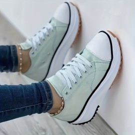 Women's Platform Canvas Shoes, Casual Round Toe Solid Lace Up Sneakers, Lightweight Walking Sneakers