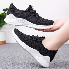 Women's Breathable Knit Sneakers, Casual Lace Up Outdoor Shoes, Lightweight Low Top Running Shoes