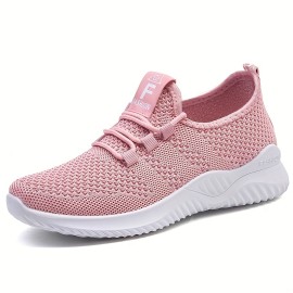 Women's Breathable Knit Sneakers, Casual Lace Up Outdoor Shoes, Lightweight Low Top Running Shoes