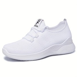 Women's Breathable Knit Sneakers, Casual Lace Up Outdoor Shoes, Lightweight Low Top Running Shoes