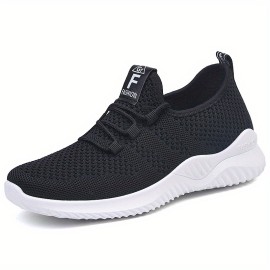 Women's Breathable Knit Sneakers, Casual Lace Up Outdoor Shoes, Lightweight Low Top Running Shoes