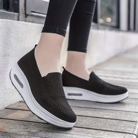 Women's Solid Color Sneakers, Soft Sole Platform Casual Slip On Shoes, Low-top Breathable Shoes