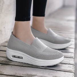 Women's Solid Color Sneakers, Soft Sole Platform Casual Slip On Shoes, Low-top Breathable Shoes