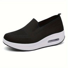 Women's Solid Color Sneakers, Soft Sole Platform Casual Slip On Shoes, Low-top Breathable Shoes