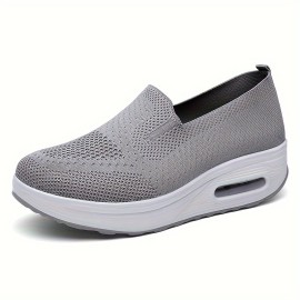 Women's Solid Color Sneakers, Soft Sole Platform Casual Slip On Shoes, Low-top Breathable Shoes