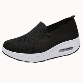 Women's Solid Color Sneakers, Soft Sole Platform Casual Slip On Shoes, Low-top Breathable Shoes