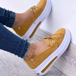 Women's Platform Slip On Sneakers, Casual Solid Color Lace Up Loafers, Non-slip Rocking Shoes