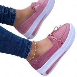 Women's Platform Slip On Sneakers, Casual Solid Color Lace Up Loafers, Non-slip Rocking Shoes