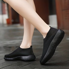 Women's Knitted Sock Shoes, Breathable Low Top Slip On Running Shoes, Casual Lightweight Sneakers