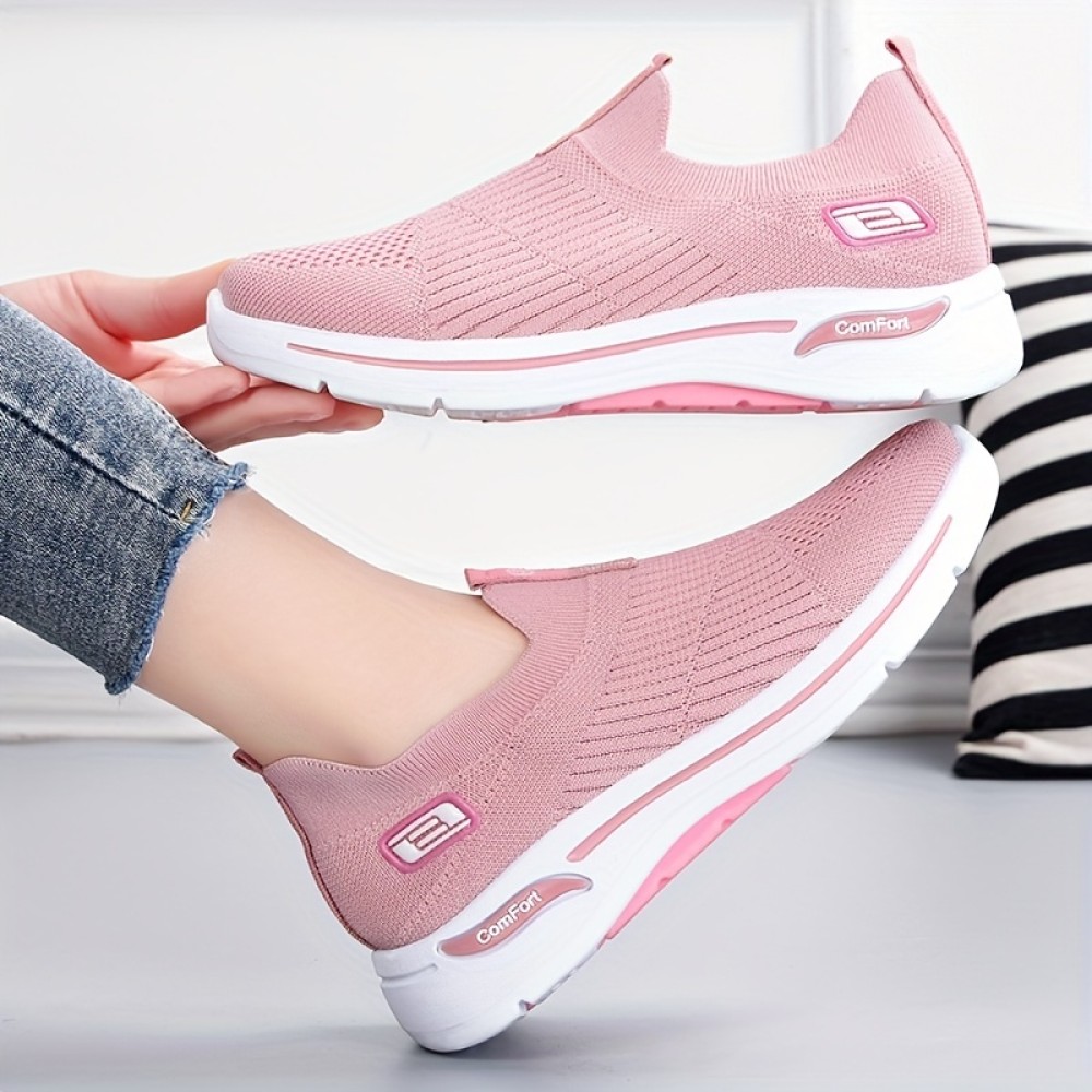 Women's Breathable Knit Sneakers, Casual Slip On Soft Sole Shoes, Lightweight Outdoor Running Shoes