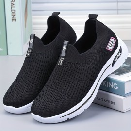 Women's Breathable Knit Sneakers, Casual Slip On Soft Sole Shoes, Lightweight Outdoor Running Shoes