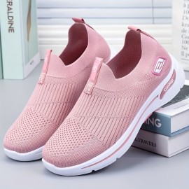 Women's Breathable Knit Sneakers, Casual Slip On Soft Sole Shoes, Lightweight Outdoor Running Shoes