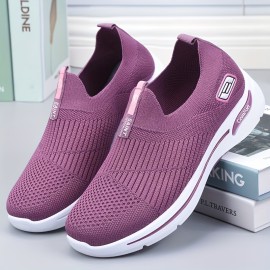 Women's Breathable Knit Sneakers, Casual Slip On Soft Sole Shoes, Lightweight Outdoor Running Shoes