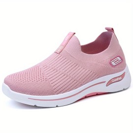 Women's Breathable Knit Sneakers, Casual Slip On Soft Sole Shoes, Lightweight Outdoor Running Shoes