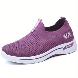 Women's Breathable Knit Sneakers, Casual Slip On Soft Sole Shoes, Lightweight Outdoor Running Shoes