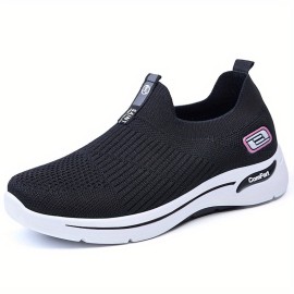 Women's Breathable Knit Sneakers, Casual Slip On Soft Sole Shoes, Lightweight Outdoor Running Shoes