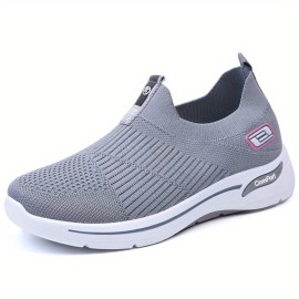 Women's Breathable Knit Sneakers, Casual Slip On Soft Sole Shoes, Lightweight Outdoor Running Shoes