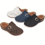 Women's trendy Wedge Clogs, Closed Toe Hollow Out Buckle Strap Decor Mules, Casual Outdoor Slide Sandals